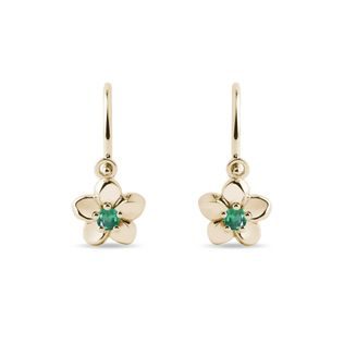 GOLD CHILDREN'S FLOWER EARRINGS WITH EMERALDS - CHILDREN'S EARRINGS - EARRINGS