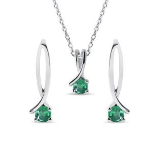 EMERALD WHITE GOLD RIBBON JEWELRY SET - GEMSTONE SETS - FINE JEWELRY