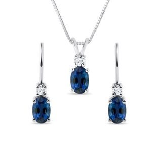 SAPPHIRE AND DIAMOND JEWELRY SET IN WHITE GOLD - GEMSTONE SETS - FINE JEWELRY