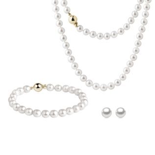 SOUPRAVA AKOYA ŠPERKŮ VE ŽLUTÉM ZLATĚ - PEARL SETS - PEARL JEWELRY