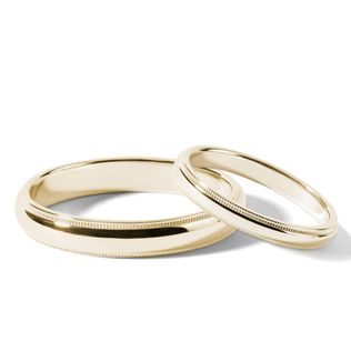 MODERN GOLD WEDDING RING SET WITH ENGRAVED EDGES - YELLOW GOLD WEDDING SETS - WEDDING RINGS