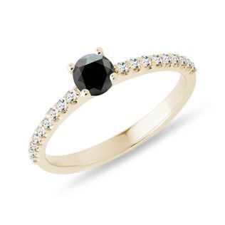 BLACK DIAMOND RING IN 14K YELLOW GOLD - FANCY DIAMOND ENGAGEMENT RINGS - ENGAGEMENT RINGS